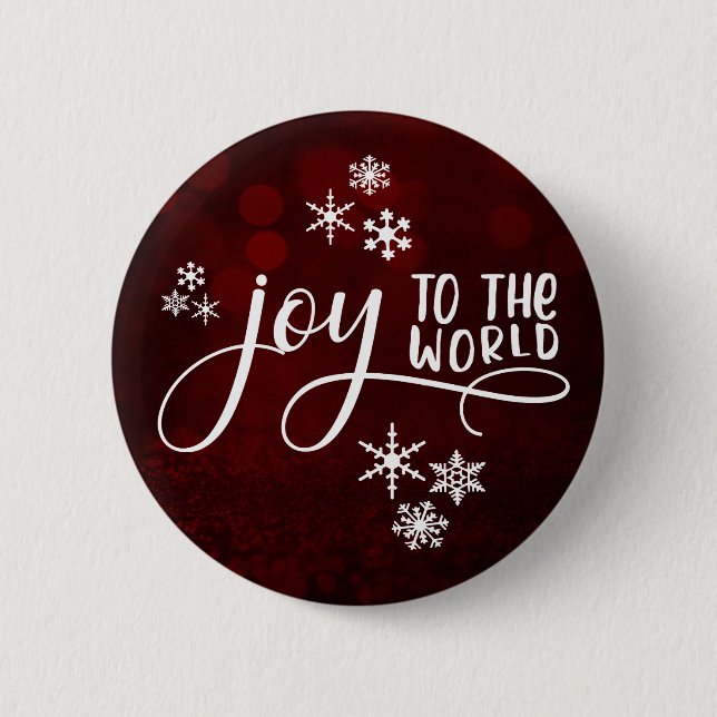Joy to the World Typography and Snowflakes 6 Cm Round Badge (Front)