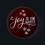 Joy to the World Typography and Snowflakes 6 Cm Round Badge<br><div class="desc">This pretty design makes a great addition to your festive Christmas season. It features a white graphic of "joy to the world" set up with two complementary fonts. Surrounding the words are three trios of white snowflakes. The word "joy" is rendered in a pretty script font with a long flourish...</div>