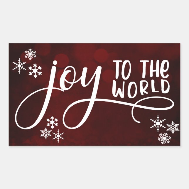 Joy to the World Typography and Snowflakes Rectangular Sticker (Front)