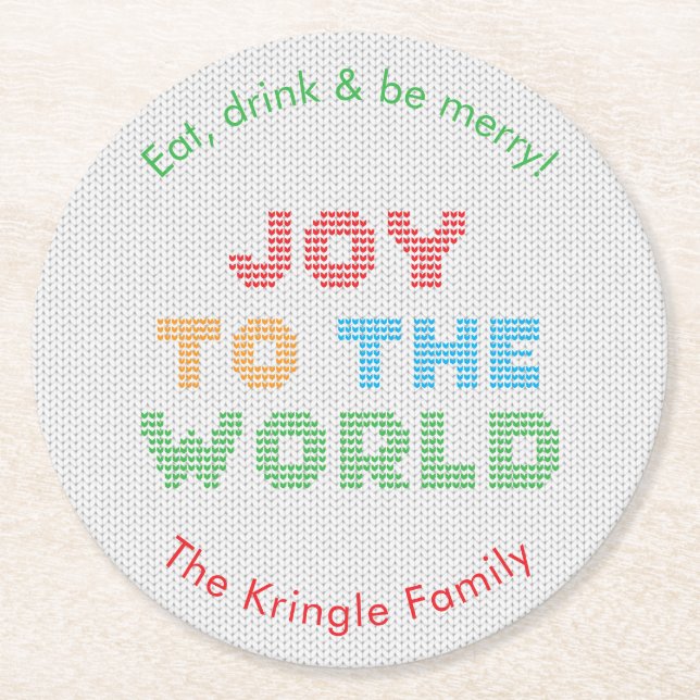 Joy To The World Typography Christmas Round Paper Coaster (Front)