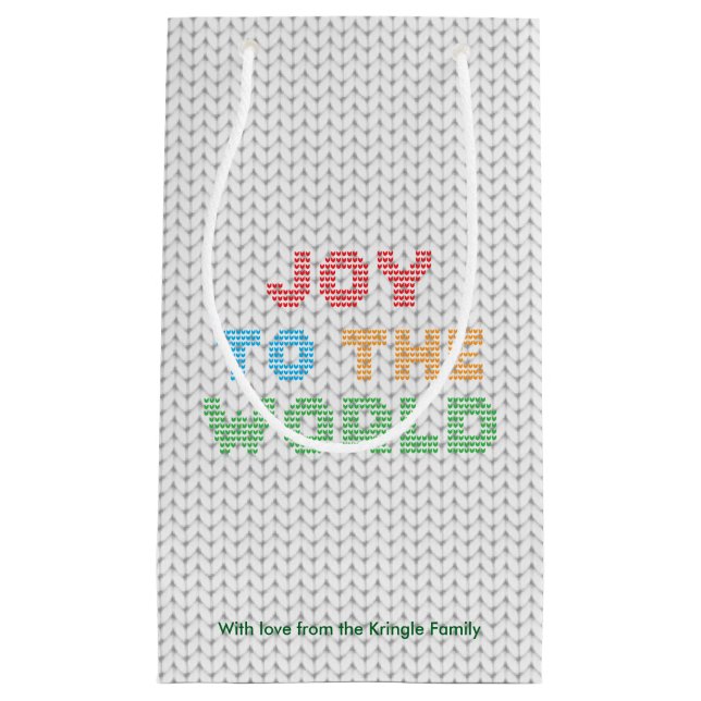 Joy To The World Typography Christmas Sweater Small Gift Bag (Front)