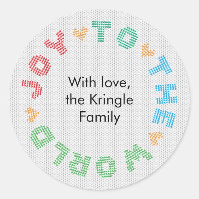 Joy To The World Typography Christmas Wreath Classic Round Sticker (Front)