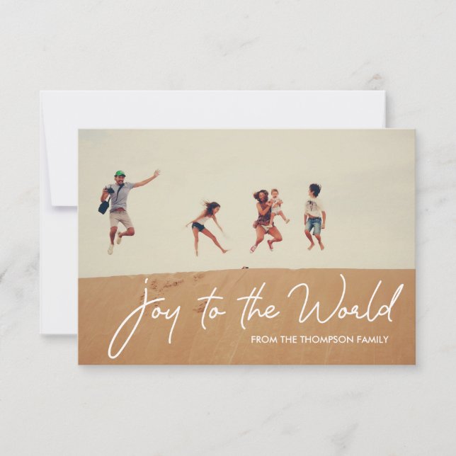 Joy to the World Typography Script Family Photo  Card (Front)
