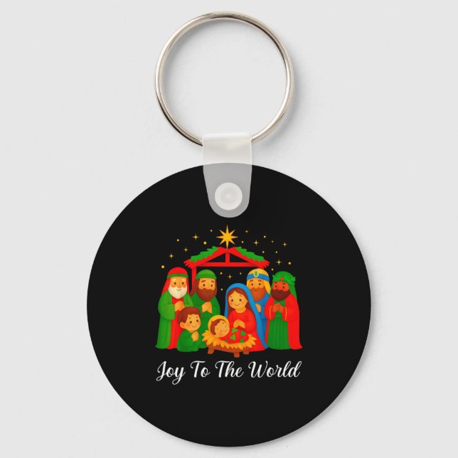 Joy To The World Ugly Christmas Sweater Xmas Squad Key Ring (Front)