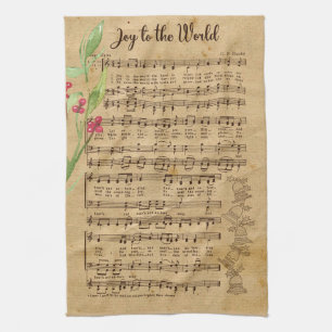 Joy To The World Vintage Christmas Carol Tea Towel