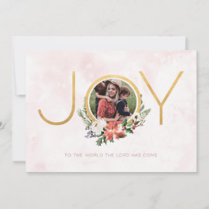 Joy to the World Watercolor Floral Photo Holiday Card