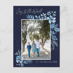 Joy to the World Watercolor flower Christmas Postcard