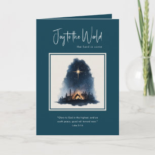 Joy to the World Watercolor Nativity Christmas Holiday Card