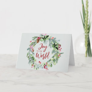 Joy to The World Watercolor Wreath Christmas Card