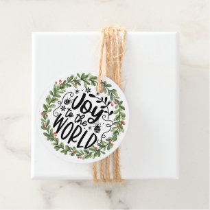 Joy to the World Watercolor Wreath Favour Tags