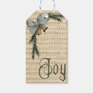Joy to the World with Bow and Bells Gift Tag