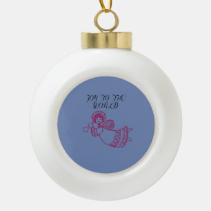 Joy to the World With Jubliant Angel Outline Red Ceramic Ball Christmas Ornament