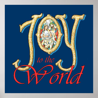 Joy to the World with Stained Glass Nativity Poster