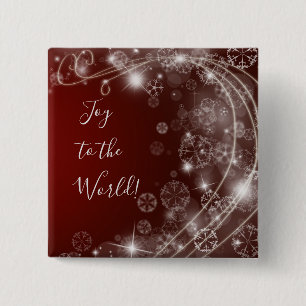 Joy to the World with White Snowflakes on Red 15 Cm Square Badge