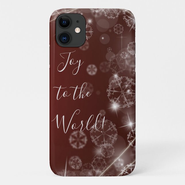 Joy to the World with White Snowflakes on Red Case-Mate iPhone Case (Back)