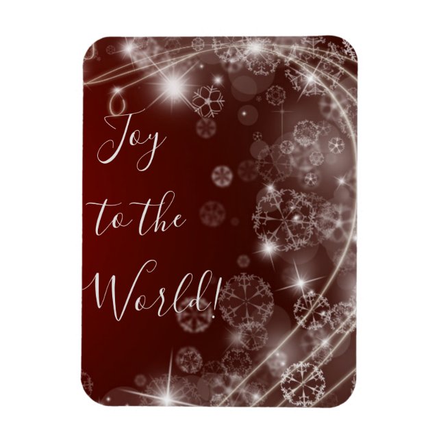 Joy to the World with White Snowflakes on Red Magnet (Vertical)