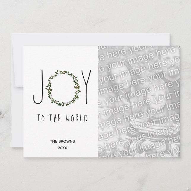 Joy To The World Wreath Photo Christmas Holiday Card (Front)