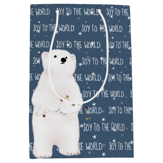 JOY TO TO THE WORLD Polar Bear On Stars Medium Gift Bag (Front)