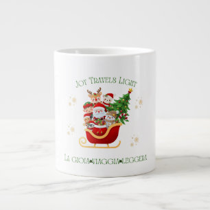 Joy Travels Light – Bilingual Holiday Sleigh Large Coffee Mug