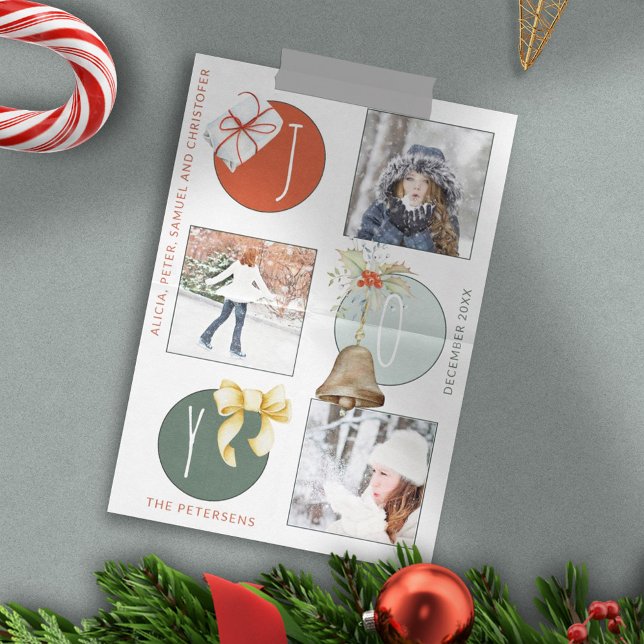JOY Typography Modern Christmas 4 Photo Collage Holiday Card (Creator Uploaded)