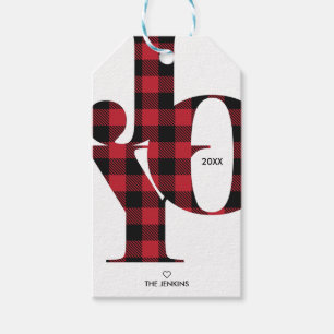 Joy Typography Red Buffalo Plaid Holiday Gift Tags