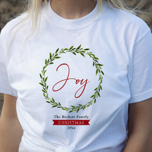 Joy Typography Script Christmas Wreath Holiday T-Shirt