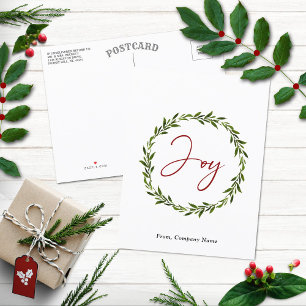 Joy Typography Script Wreath Corporate Christmas Holiday Postcard