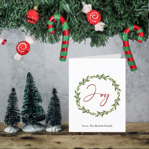 Joy Typography Script Wreath Photo Christmas Holiday Card