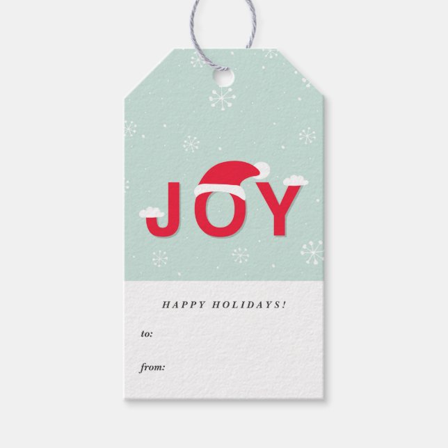 Joy Typography with Santa Hat Christmas Gift Tags (Front)