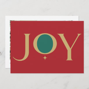 Joy Unique Typography Red Green Family Photo Holiday Card