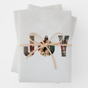Joy Vintage Family Christmas Frame Photo Snowflake Wrapping Paper Sheet