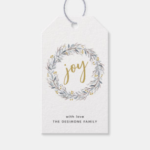 Joy Watercolor Botanical Wreath Christmas Gift Tags