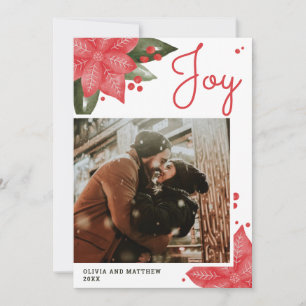 Joy. Watercolor Christmas winter red floral photo Holiday Card
