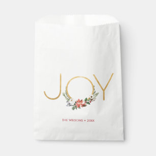 Joy Watercolor Floral with Gold   Christmas Favour Bags