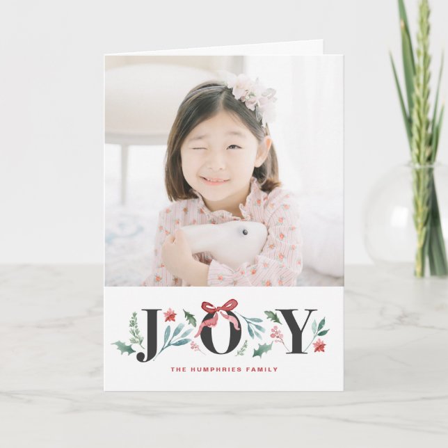 JOY Watercolor Holiday Foliage and Flowers Photo (Front)