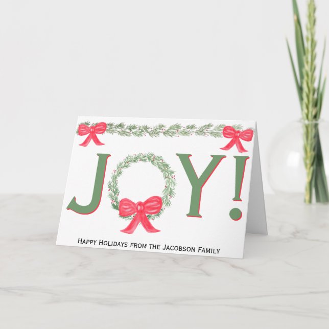 Joy! Watercolor Pine Wreath & Garland Photo Inside Card (Front)