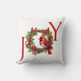 Joy | Watercolor Wreath with Red Cardinal Cushion