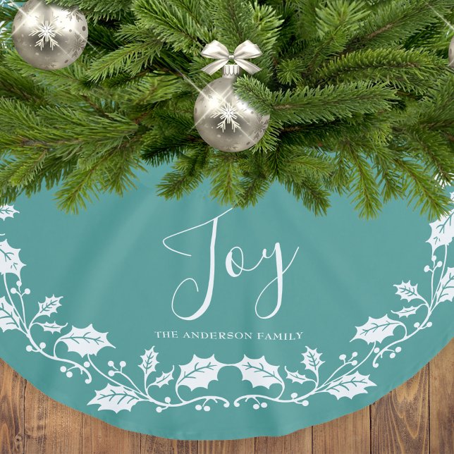 Joy White Holly Teal Christmas Brushed Polyester Tree Skirt (Creator Uploaded)