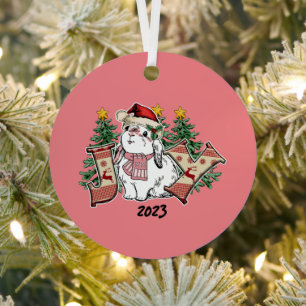 Joy White Rabbit Christmas Metal Tree Decoration