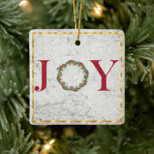 Joy with Gold Frame Tree  On Marble Ceramic Ornament