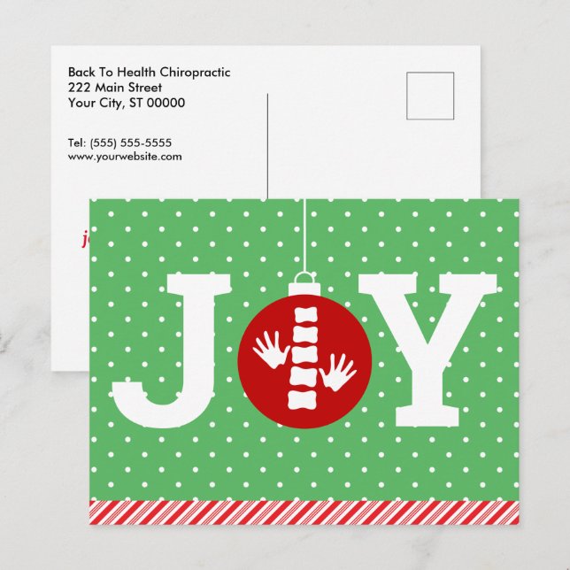 JOY with Polka Dots Chiropractic Christmas Holiday Postcard (Front/Back)