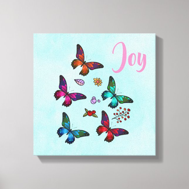 Joy with Pretty Little Butterflies Illustration Canvas Print (Front)