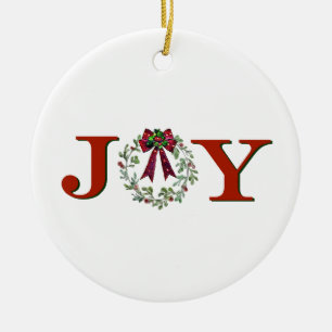 Joy With Wreath Ceramic Tree Decoration