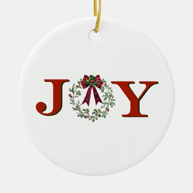 Joy With Wreath Ceramic Tree Decoration (Front)