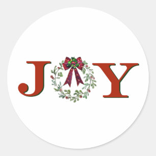 Joy With Wreath Classic Round Sticker