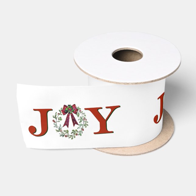 Joy With Wreath Satin Ribbon (Spool)