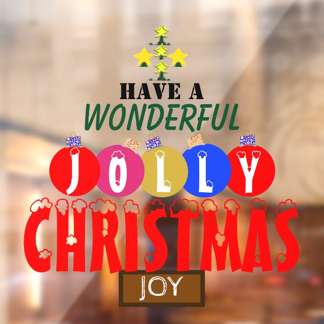JOY Wonderful Jolly Christmas Ornaments Tree Window Cling (Sheet 2)