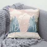 Joy Woodland Christmas holiday. Winter forest Cushion<br><div class="desc">"Joy" Christmas Throw Pillow with nordic woodland forest nature in pink blush blue colours for winter Holidays.</div>