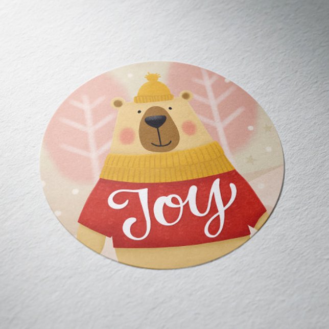 Joy Woodland Winter Bear | Cute Christmas Holiday Classic Round Sticker (Creator Uploaded)