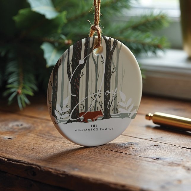 Joy Woodland Winter Wonderland Forest Fox Photo Ceramic Tree Decoration (Joy Woodland Winter Wonderland Forest Fox Photo Ceramic Ornament)